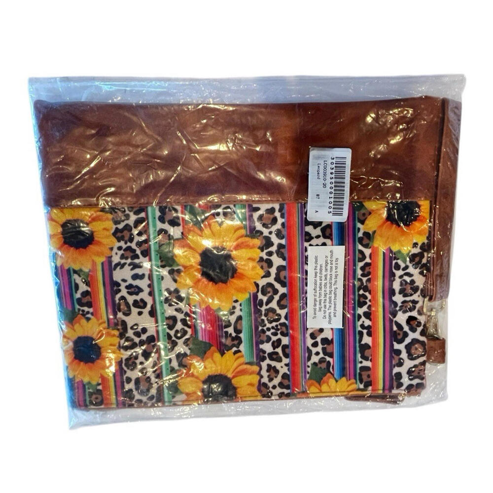 Sunflower Leopard Clutch Bag Large Wristlet Zipper close New in sealed bag